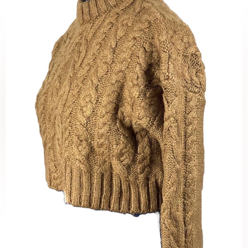 ZARA‎ Cable Knit Sweater Women's Sz Med Taupe Brown Cropped Ribbed Collar Y2K